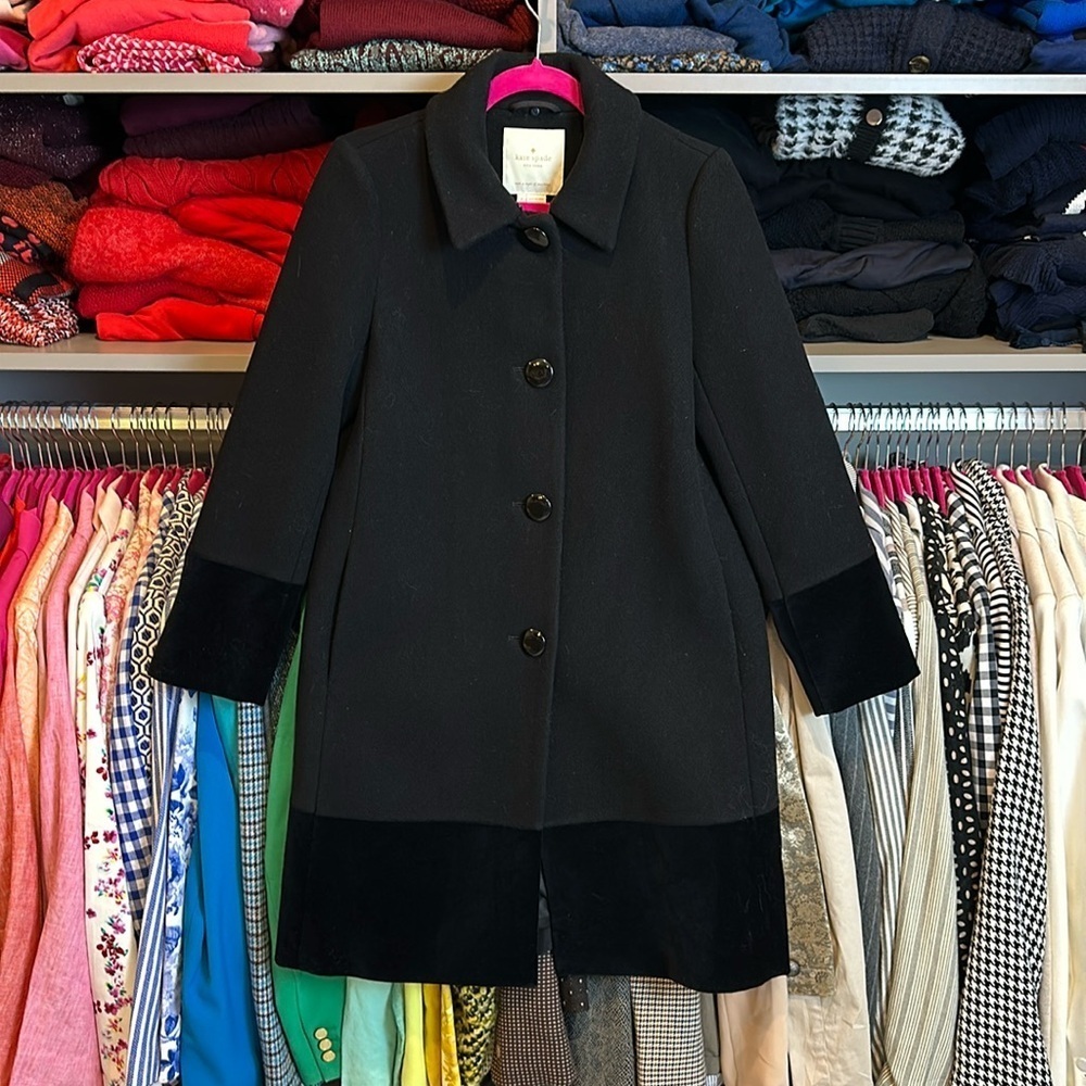 Kate Spade black with velvet trim coat size 2